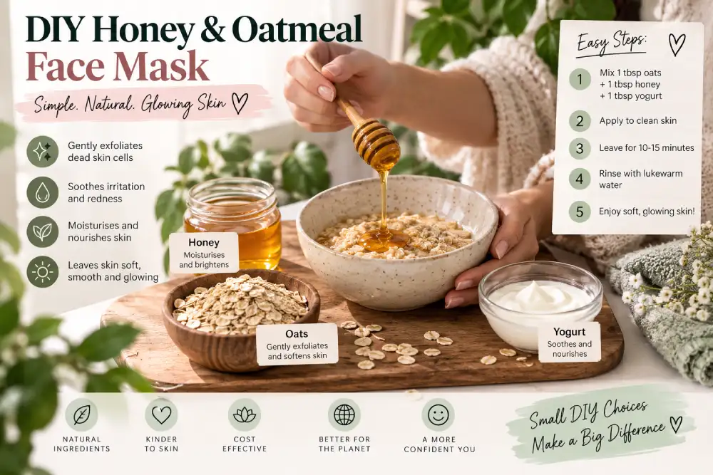 Honey and oatmeal face mask being applied at home