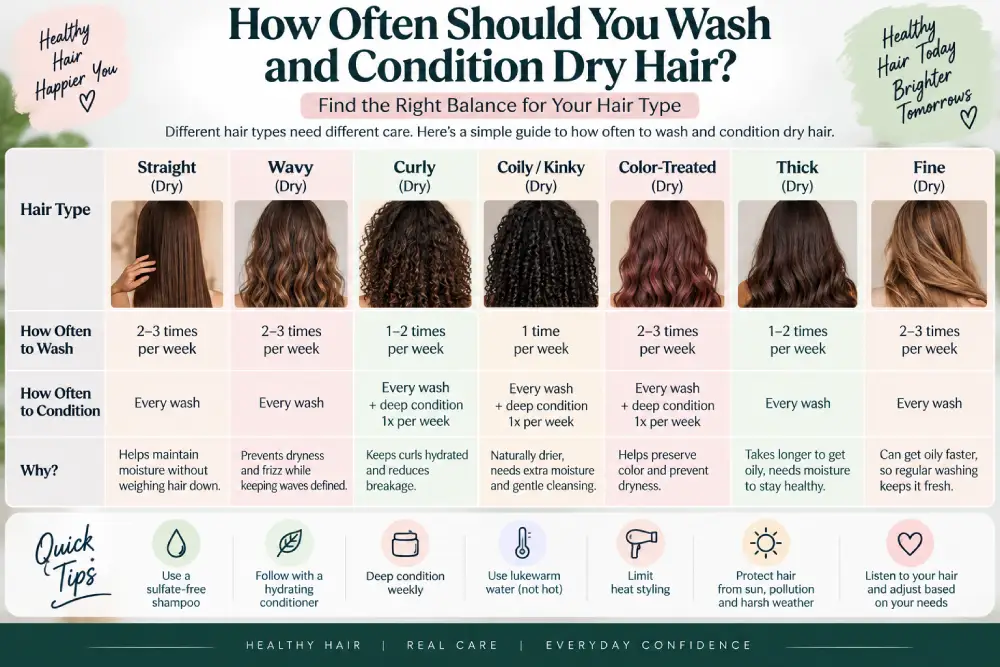 wash frequency chart for different dry hair types