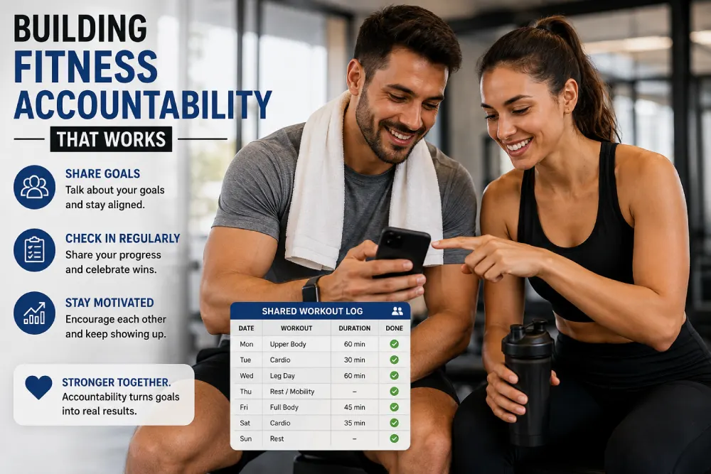 Two people using a shared log for fitness accountability