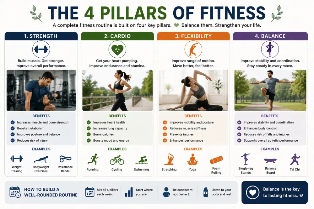the four pillars of a complete fitness routine