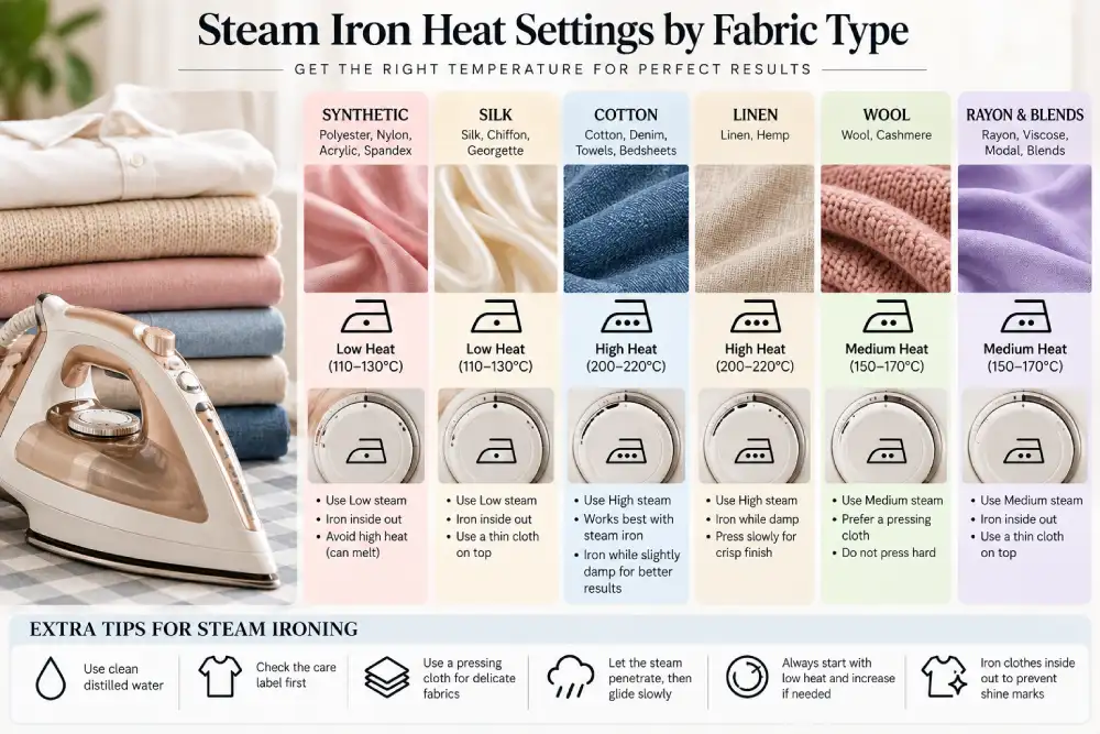 Steam iron heat settings for different fabric types