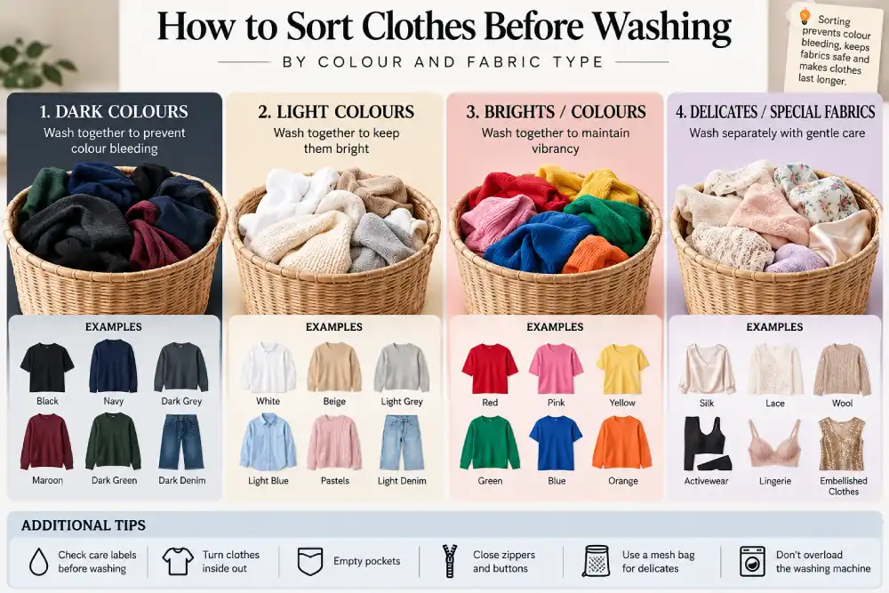 How to sort laundry by colour and fabric before washing