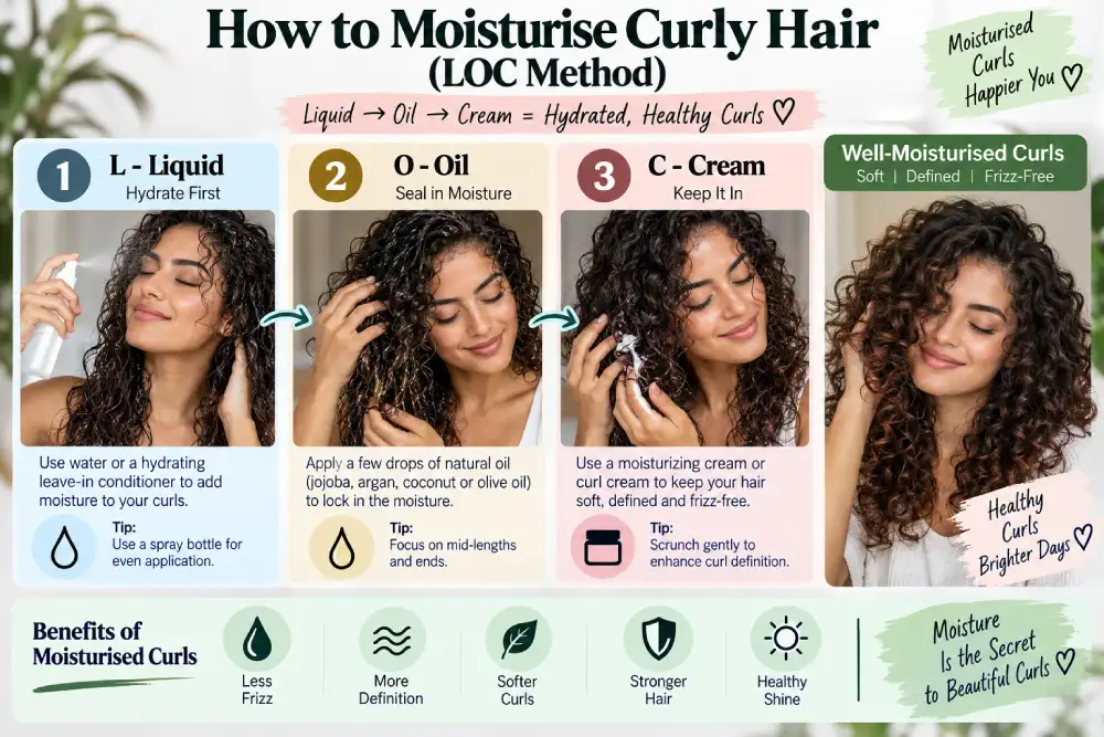 LOC method steps for moisturizing curly hair