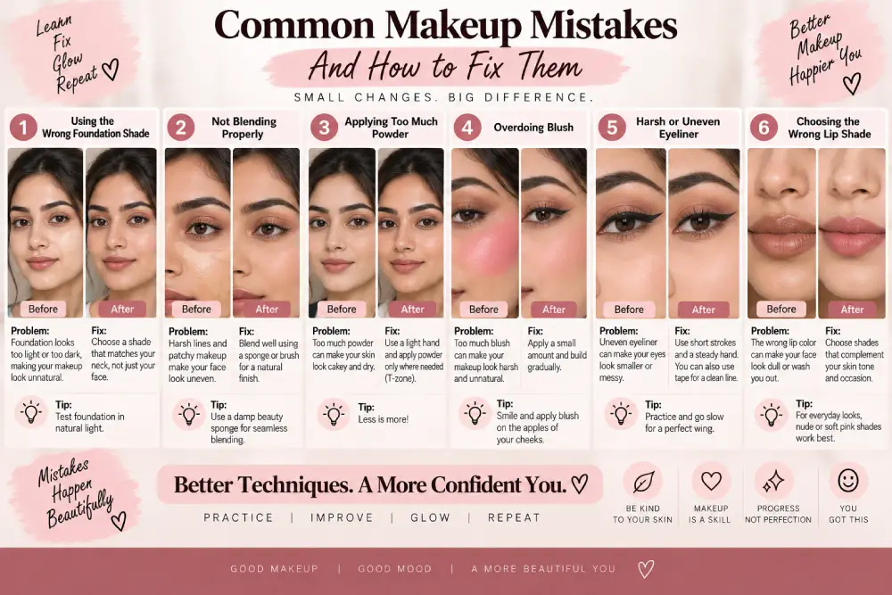 Before and after fix for common makeup blending mistakes