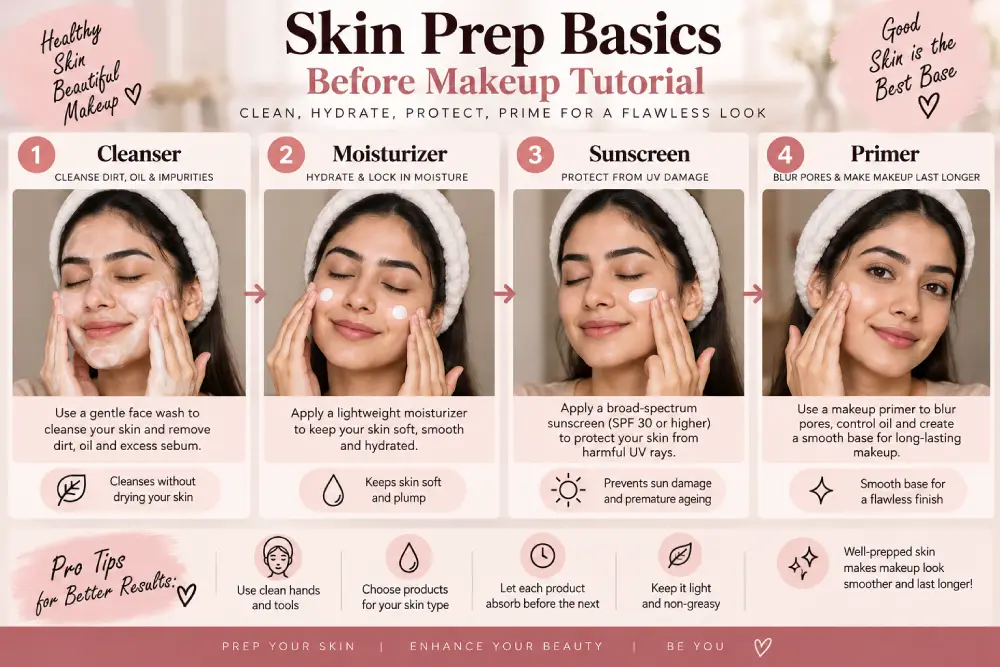 four-step skin prep routine before a makeup tutorial