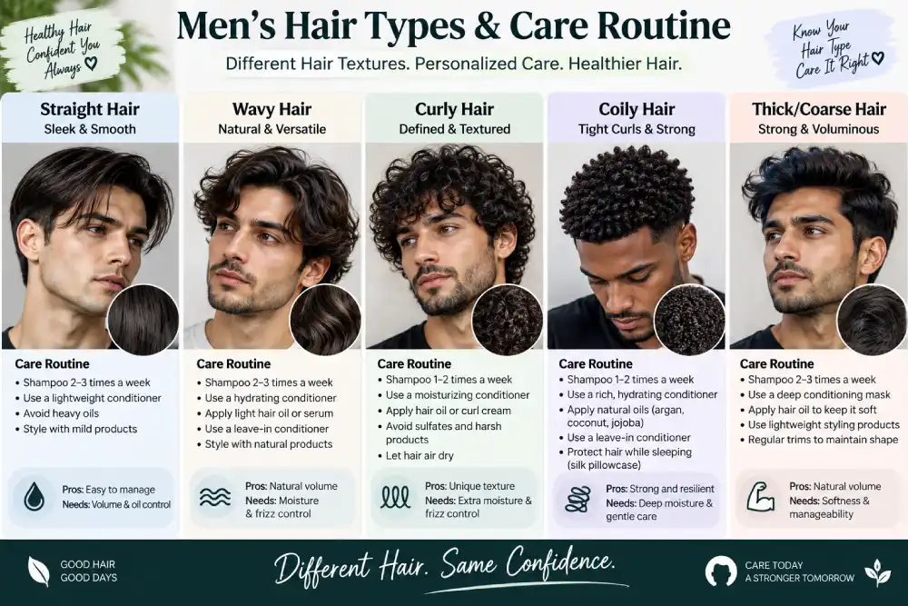 different men's hair textures needing different care routines
