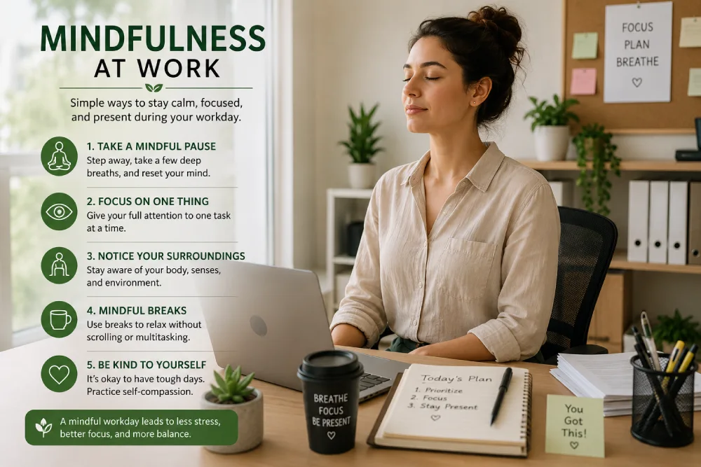 Practicing mindfulness at work during a break