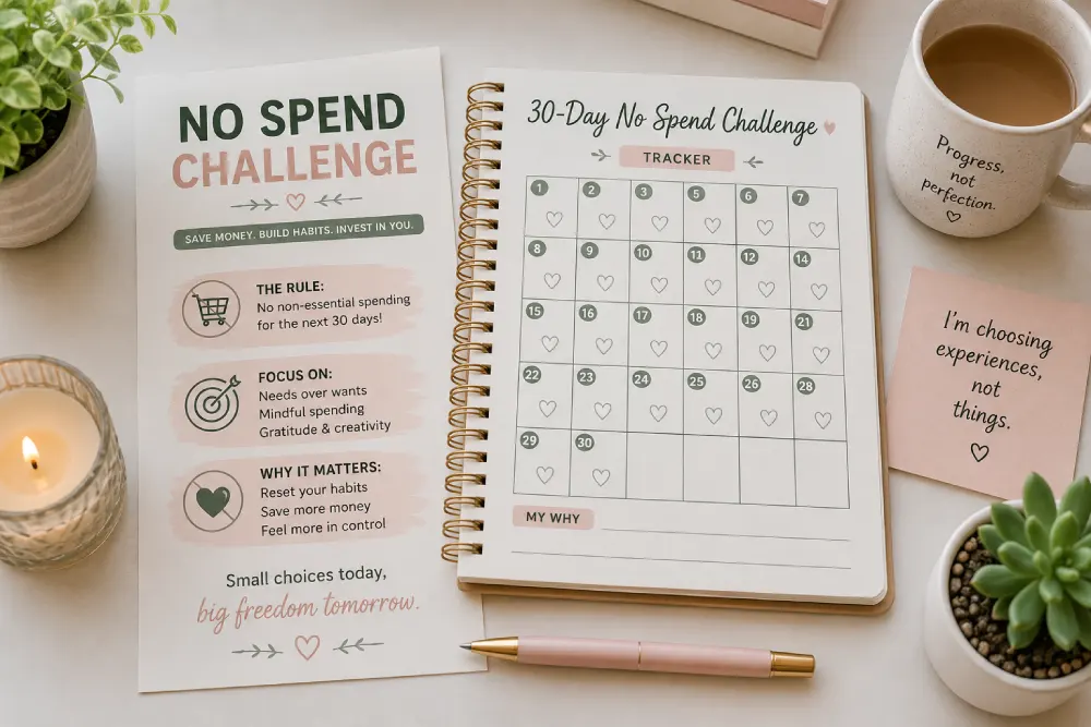 No spend self care weekly challenge tracker