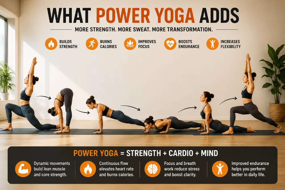 Person practicing power yoga for a more intense workout