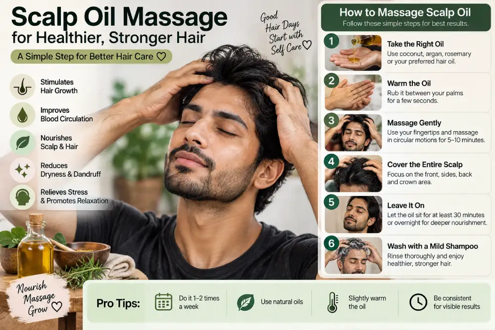 scalp oil massage step in a weekly hair care routine