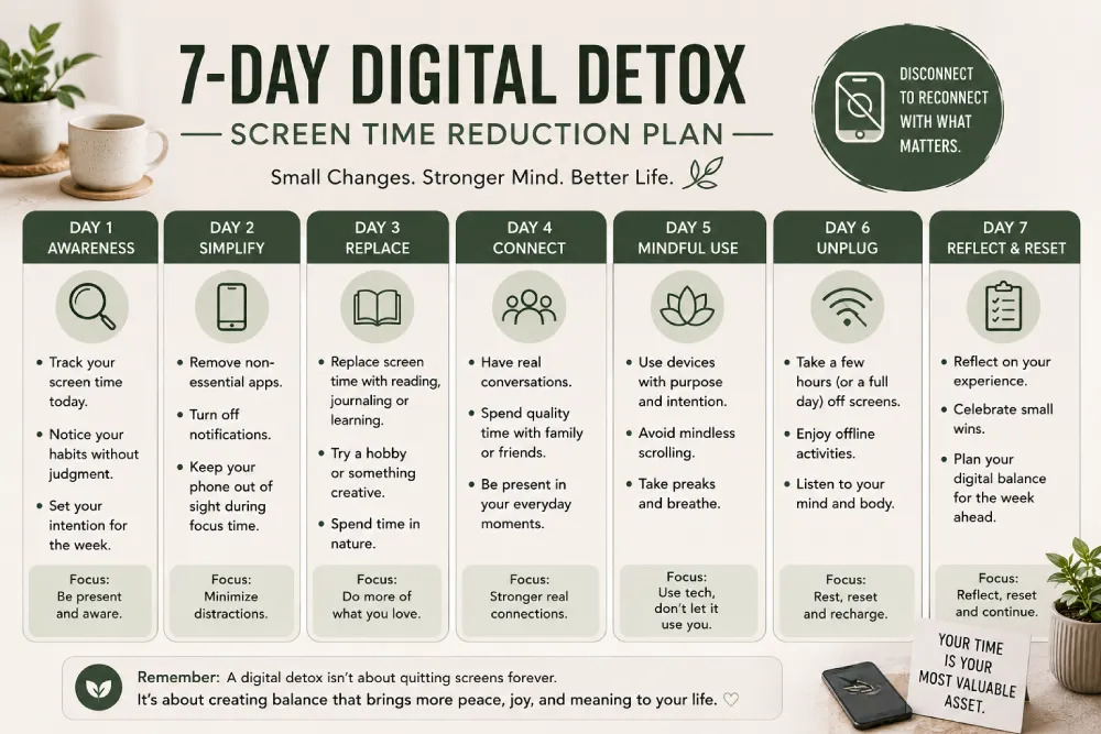 Seven day screen time reduction plan chart
