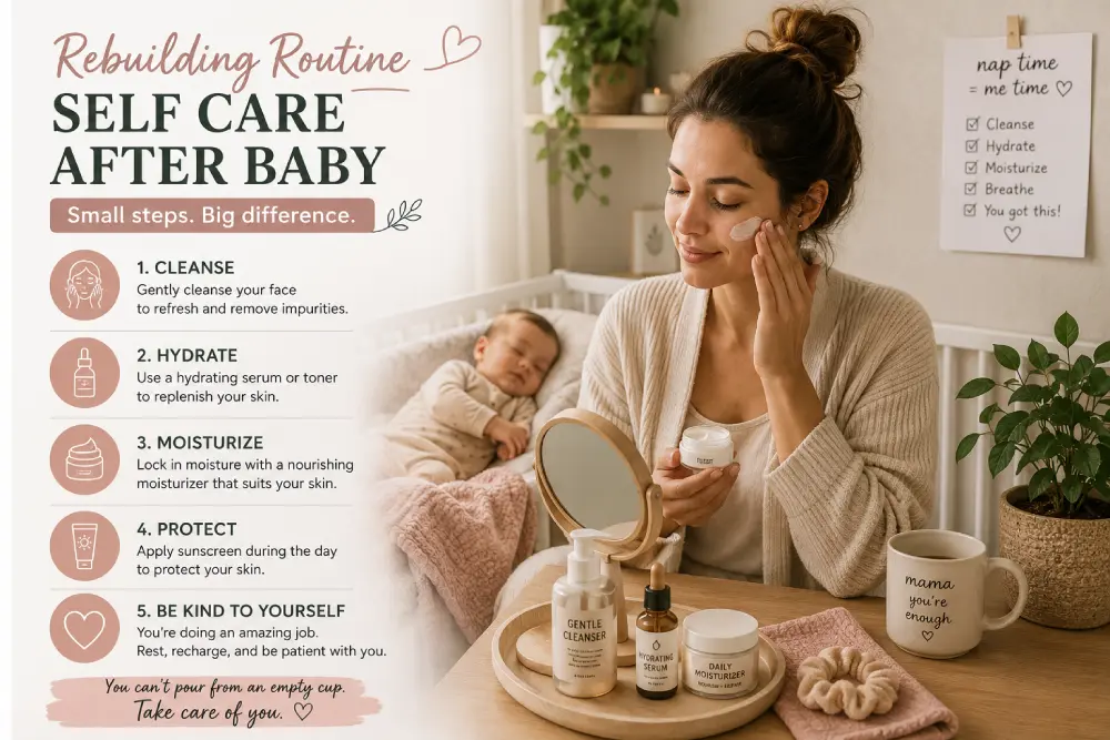 Self care after baby with a quick nap-time skincare routine
