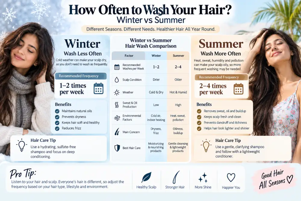 comparison of hair wash frequency in winter versus summer