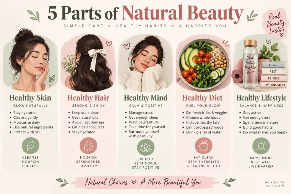 Infographic showing the five parts of natural beauty care