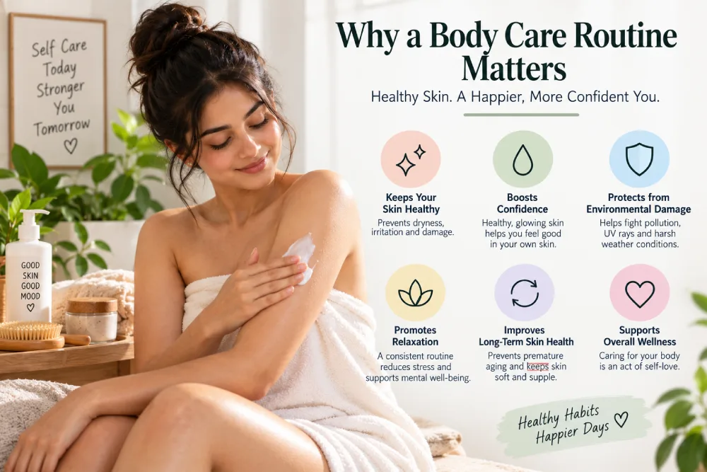Smooth, hydrated skin showing benefits of a body care routine